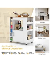 Sugift Kitchen Cart on Wheels with Bamboo Top and 6-Bottle Wine Rack