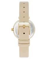 Anne Klein Women's Quartz Consider It Beige Leather and Gold-Tone Alloy Metal Band Watch, 32mm