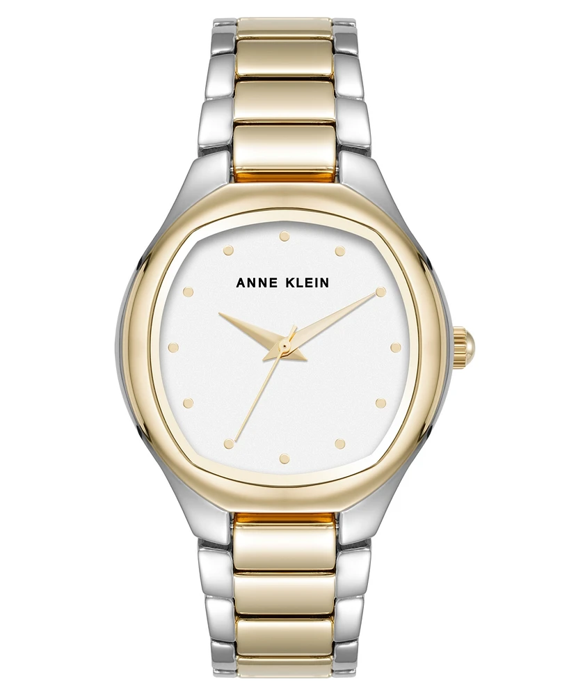 Anne Klein Women's Quartz Everyday Cushion Two-Tone Alloy Metal Bracelet Watch, 32mm - Silver-Tone, Gold