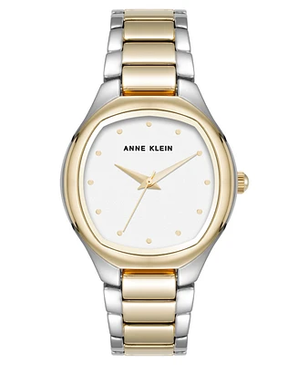 Anne Klein Women's Quartz Everyday Cushion Two-Tone Alloy Metal Bracelet Watch, 32mm - Silver-Tone, Gold