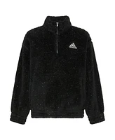 adidas Big Girls Mock Neck Furry Lurex Sherpa Pullover Jacket