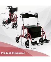 Givimo 2-in-1 Adjustable Folding Handle Rollator Walker with Storage Space-Red