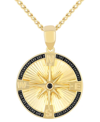 Men's Black Diamond Star Compass Medallion 22" Pendant Necklace (1/8 ct. t.w.) in 14k Gold-Plated Sterling Silver