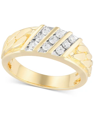 Men's Diamond Diagonal Three Row Ring (1/3 ct. t.w.) in 10k Gold