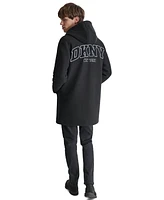 Dkny Men's Tufted-Chenille Logo Applique Long Hooded Stadium Coat
