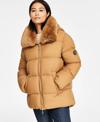 Michael Kors Women's Faux-Fur-Collar Hooded Puffer Coat, Created for Macy's