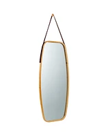 Sugift Modern Wall Mirror with Bamboo Frame and Adjustable Leather Strap