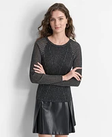 Dkny Women's Crewneck Rib-Knit Long-Sleeve Shimmer Sweater