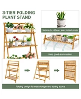 Sugift 3-Tier Bamboo Foldable Plant Stand with Display Shelf Rack