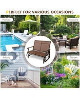 Sugift 2-Person Patio Glider Bench with High Back and Curved Armrests