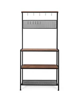 4-Tier Kitchen Rack Stand with Hooks and Mesh Panel