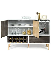 Sugift Wine Storage Mid-Century Buffet Sideboard Wooden Storage Cabinet