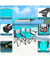 Sugift Turquoise Portable Folding Camping Canopy Chairs with Cup Holder