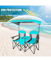 Sugift Turquoise Portable Folding Camping Canopy Chairs with Cup Holder