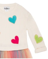 Rare Editions Toddler & Little Girls Heart Patch Sweater with Tulle Skirt, 2-Piece Set