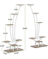 Tribesigns 6-Tier Tall Indoor Plant Stand Pack of 2, Metal Curved Display Shelf with 2 Hanging Hooks, Multi