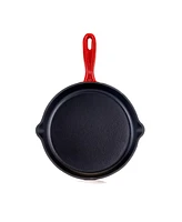 MegaChef Round 10.25 Inch Enameled Cast Iron Skillet in Red