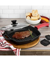 Megachef 10.4 Inch Pre-Seasoned Cast Iron Griddle with Tempered Glass Lid