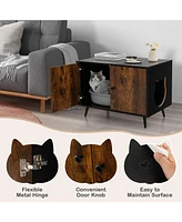 Sugift Industrial Cat Litter Box Enclosure with Divider and Cat-Shaped Entries