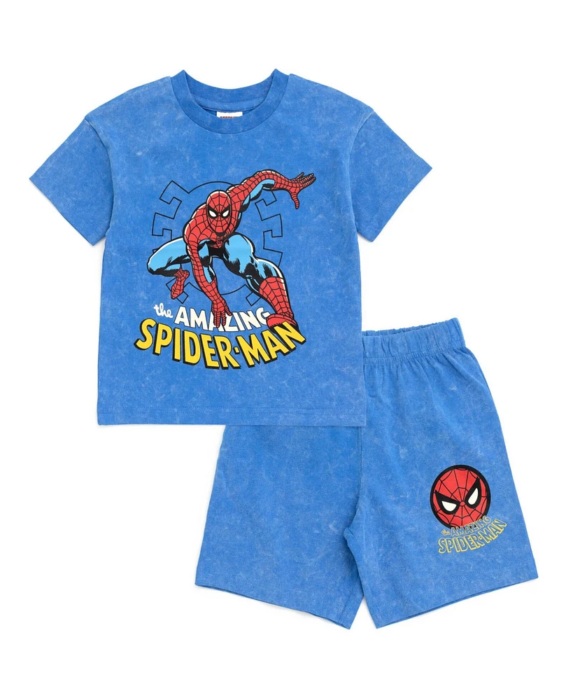 Marvel Boys Spider-Man T-Shirt and French Terry Shorts Outfit Set to (12 Months - 18-20)