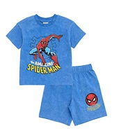 Marvel Boys Spider-Man T-Shirt and French Terry Shorts Outfit Set to (12 Months - 18-20)