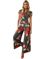 Hotsquash London Women's Striped Floral Wide Leg Jumpsuit