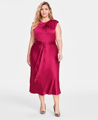 Tahari Plus Sleeveless Twisted-Neck Midi Dress