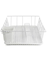 MegaChef 17.5 Inch White Single Level Dish Rack with 14 Plate Positioners and a Detachable Utensil Holder