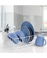 Megachef 17.5 Inch White Single Level Dish Rack with 14 Plate Positioners and a Detachable Utensil Holder