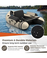 Sugift Inflatable Fishing Float Tube with Pump Storage Pockets and Fish Ruler-Beige
