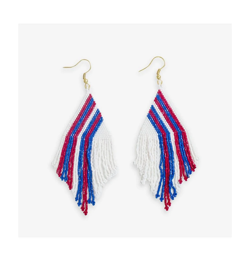 Ink + Alloy Haley Game Day Falling Lines Beaded Fringe Earrings Red White And Blue