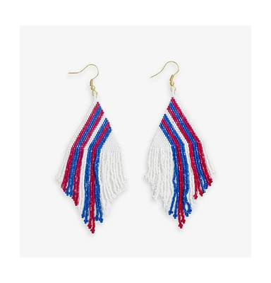 Ink + Alloy Haley Game Day Falling Lines Beaded Fringe Earrings Red White And Blue