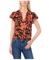 CeCe Women's Flutter Sleeve V-Neck Blouse