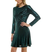 Taylor Petite Metallic Twist-Front Fit & Flare Dress