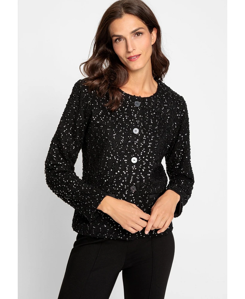 Olsen Women's Long Sleeve Silver & Sequin Tweed Jacket