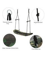 Costway Saucer Tree Swing Surf Kids Outdoor Adjustable Oval Platform Set w/ Handle Blue