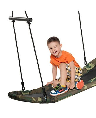 Costway Saucer Tree Swing Surf Kids Outdoor Adjustable Oval Platform Set w/ Handle Blue