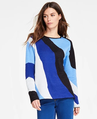 Jones New York Women's Colorblocked Waves Round-Neck Sweater