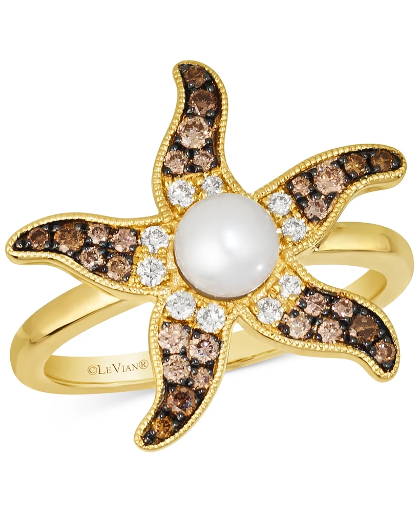 Le Vian Freshwater Pearl (5-1/2 ct. t.w.) & Chocolate Ombre Diamond (1/3 ct. t.w.) Starfish Ring in 14k Gold