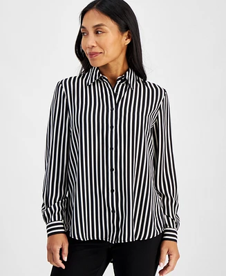 Ak Anne Klein Petite Striped Button-Front Shirt