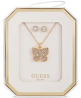 Guess Gold-Tone Mixed Crystal Butterfly Pendant Necklace & Stud Earrings Set