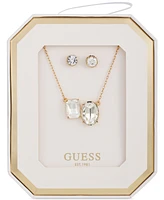 Guess Gold-Tone Double Crystal Pendant Necklace & Logo Stud Earrings Set