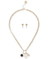 Guess Gold-Tone Mixed Crystal Multi-Charm Pendant Necklace & Stud Earrings Set