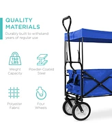 Best Choice Products Folding Utility Cargo Wagon Cart w/ Removable Canopy, Cup Holders