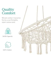 Best Choice Products Handwoven Cotton Macrame Hammock Hanging Chair Swing for Indoor & Outdoor Use w/ Backrest