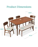 Best Choice Products 6-Piece Mid-Century Modern Upholstered Wooden Dining Set w/ 4 Chairs, Bench