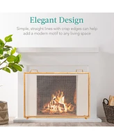 Best Choice Products 38x27in Single Panel Fireplace Screen Handcrafted Steel Mesh Spark Guard w/ Handles