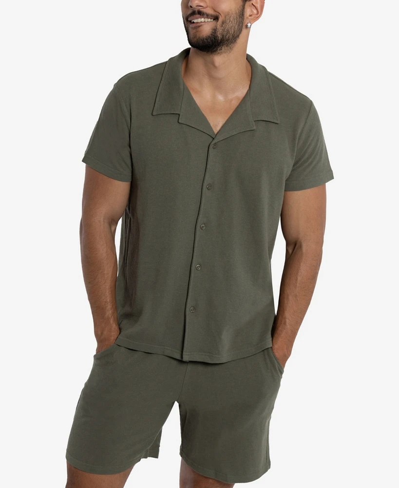 Spring + Mercer Men's Camp Collar Casual Short Sleeve Button-Up Shirt