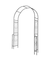 Skonyon 7.9 Feet Metal Garden Arch Backdrop Stand with Fence for Climbing Plants-Black