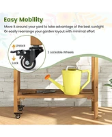 Skonyon Wooden Rolling Raised Garden Bed with Trellis and Storage Shelf